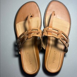 Vionic Alvana Brown Leather Sandal Slippers size 8